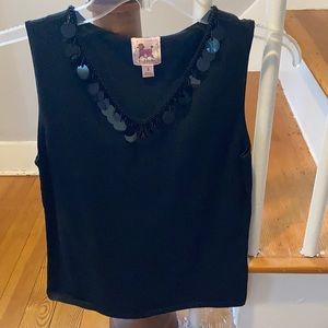 Sleeveless V-Neck Black Top w/ Pretty Beaded Trim
